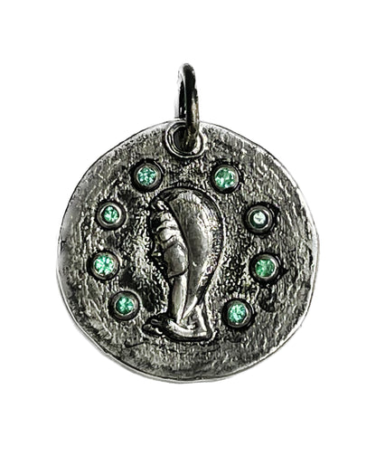 Custom Sterling Silver Virgin Mary Pendant with Emeralds