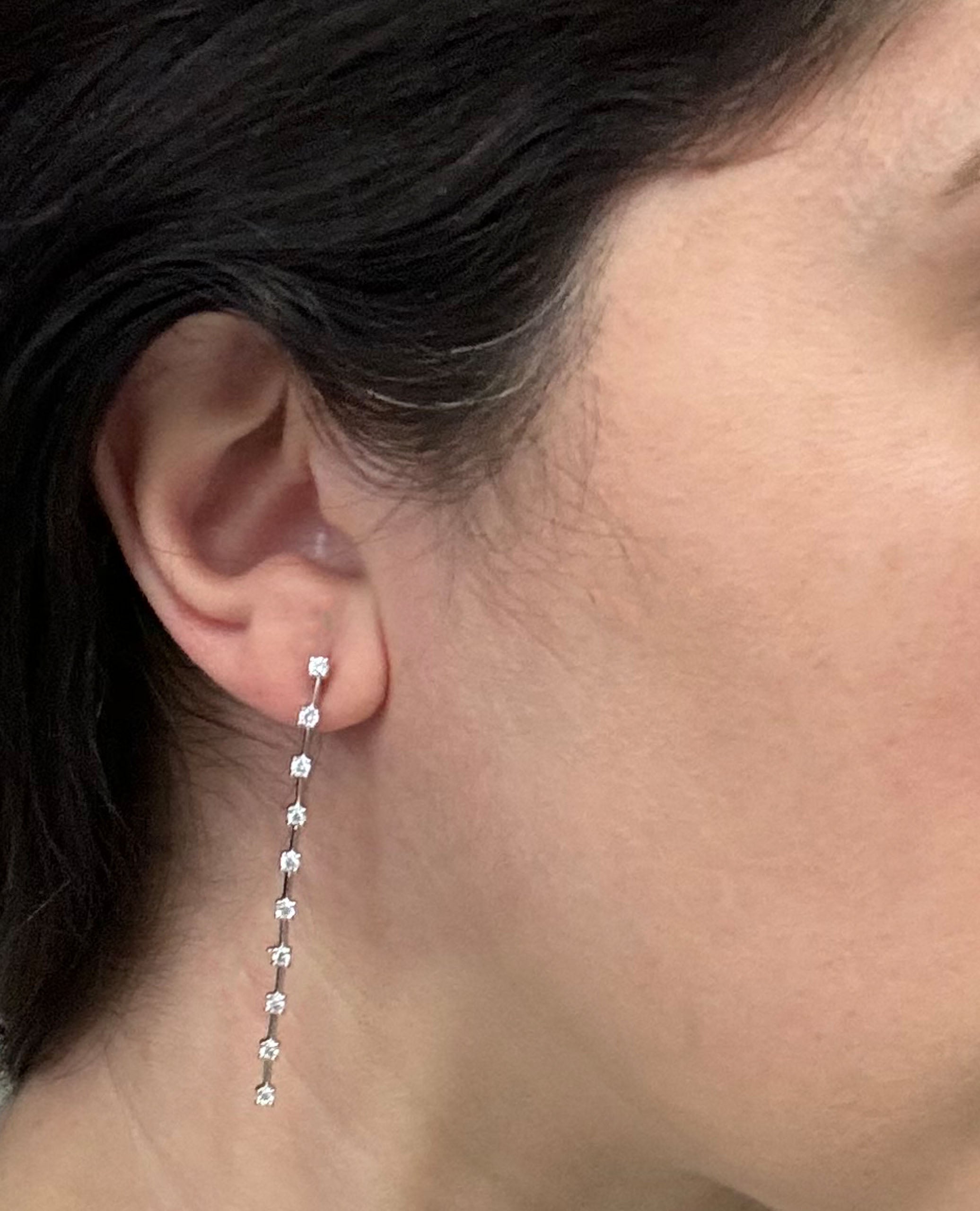 14K White Gold Diamond Linear Stilleto Earrings
