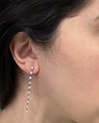 14K White Gold Diamond Linear Stilleto Earrings