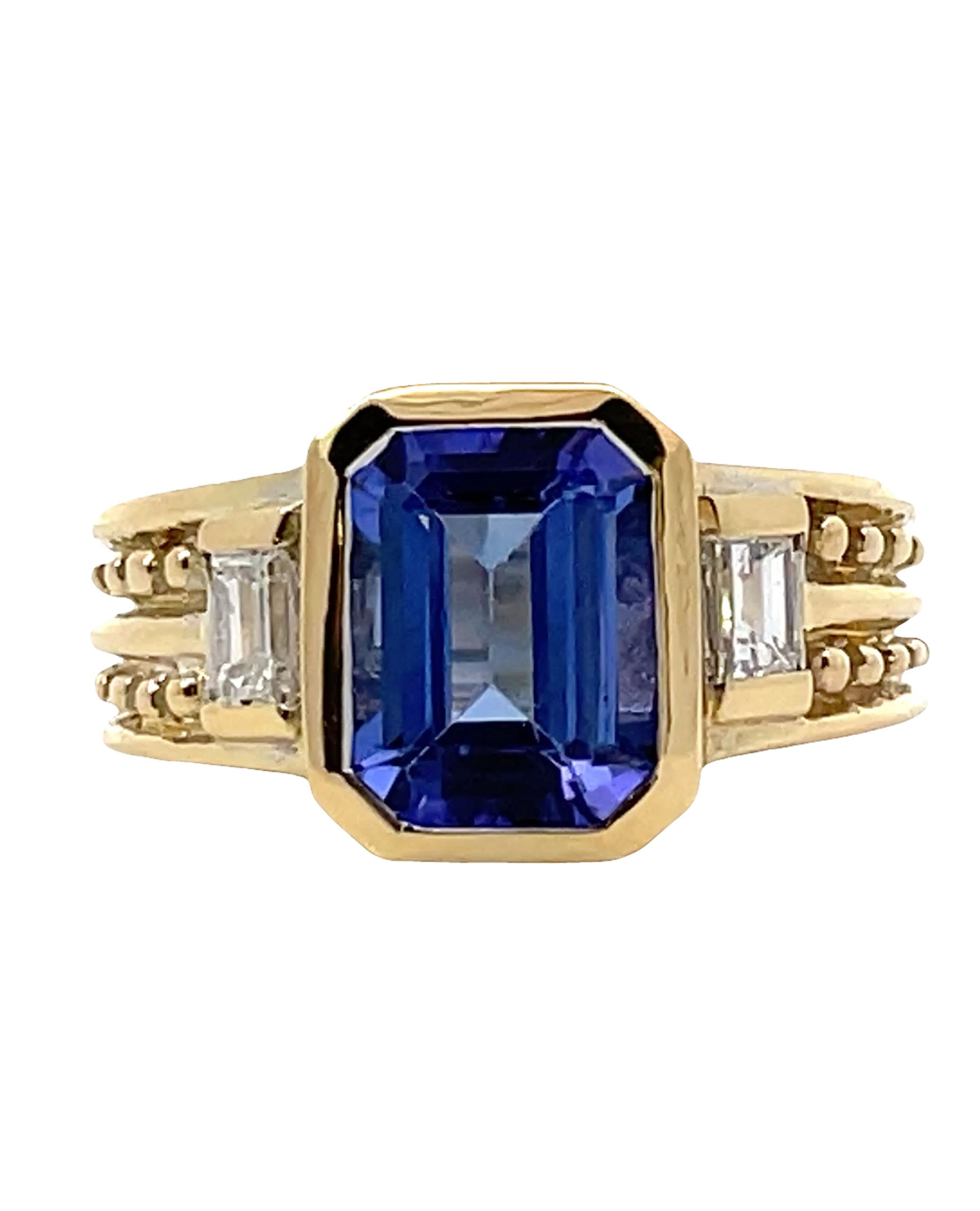 18K Yellow Gold Ring with Tanzanite & Diamond