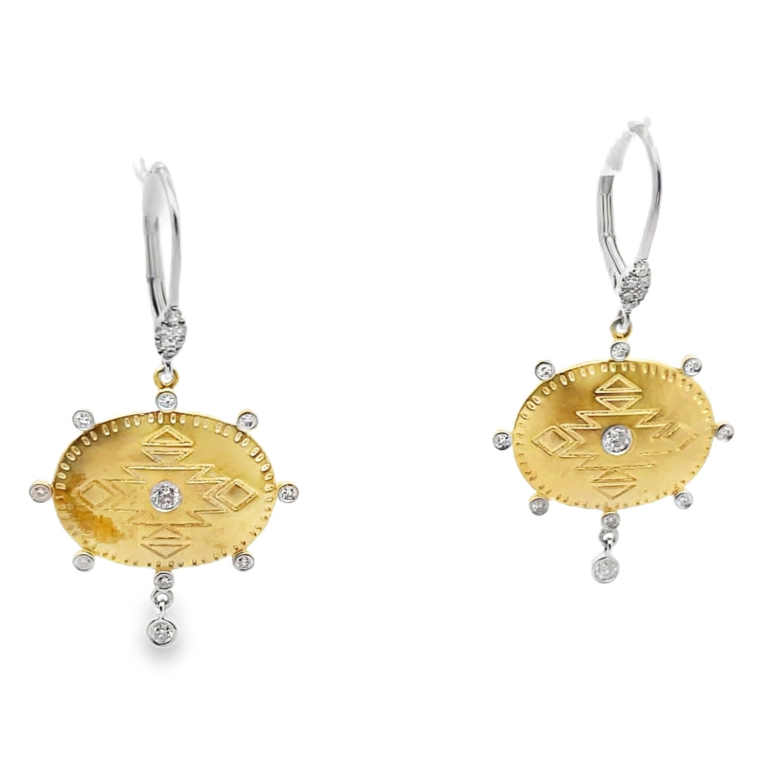 Meira T E10425/TY 14K Two Tone Gold Tribal Diamond Earrings