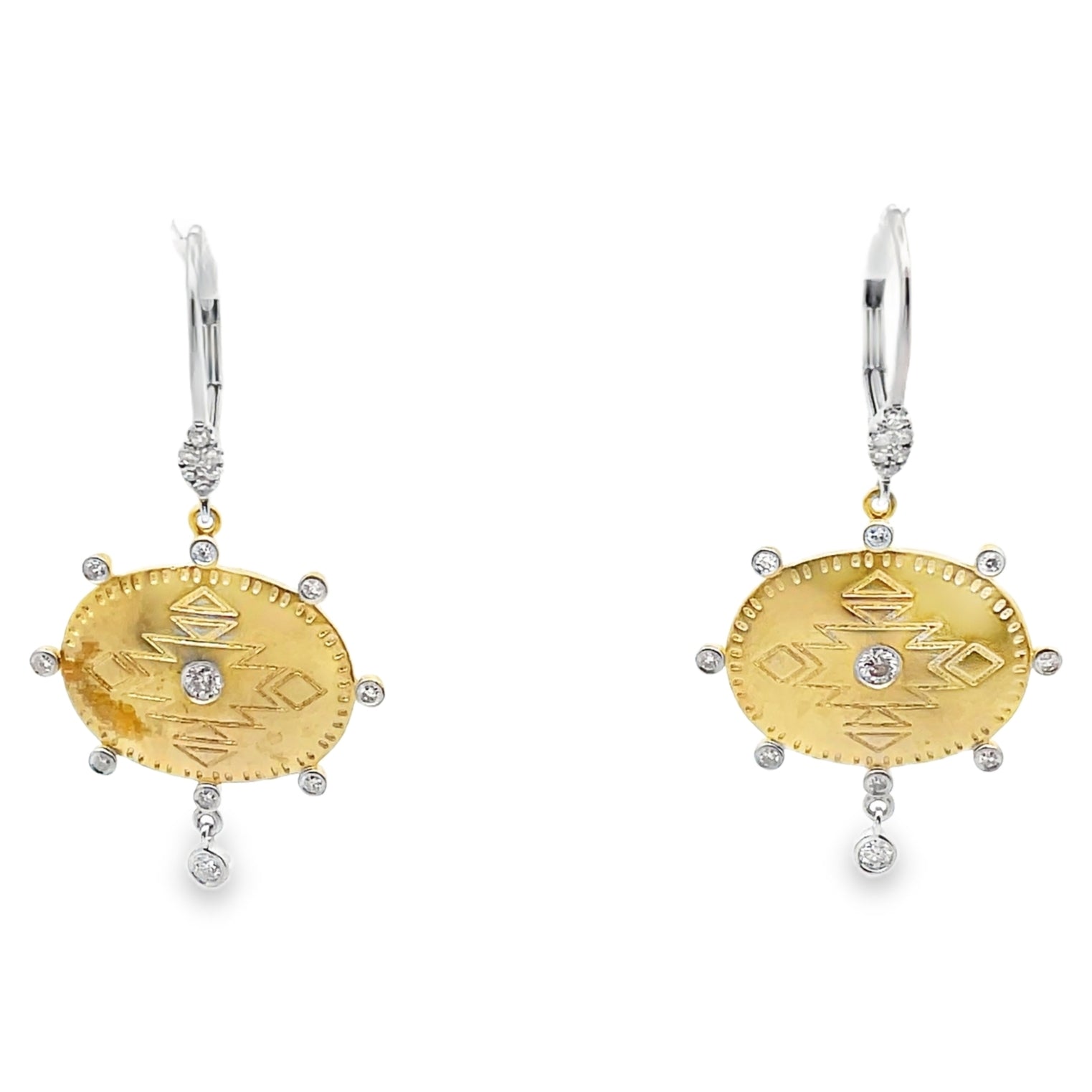 Meira T E10425/TY 14K Two Tone Gold Tribal Diamond Earrings