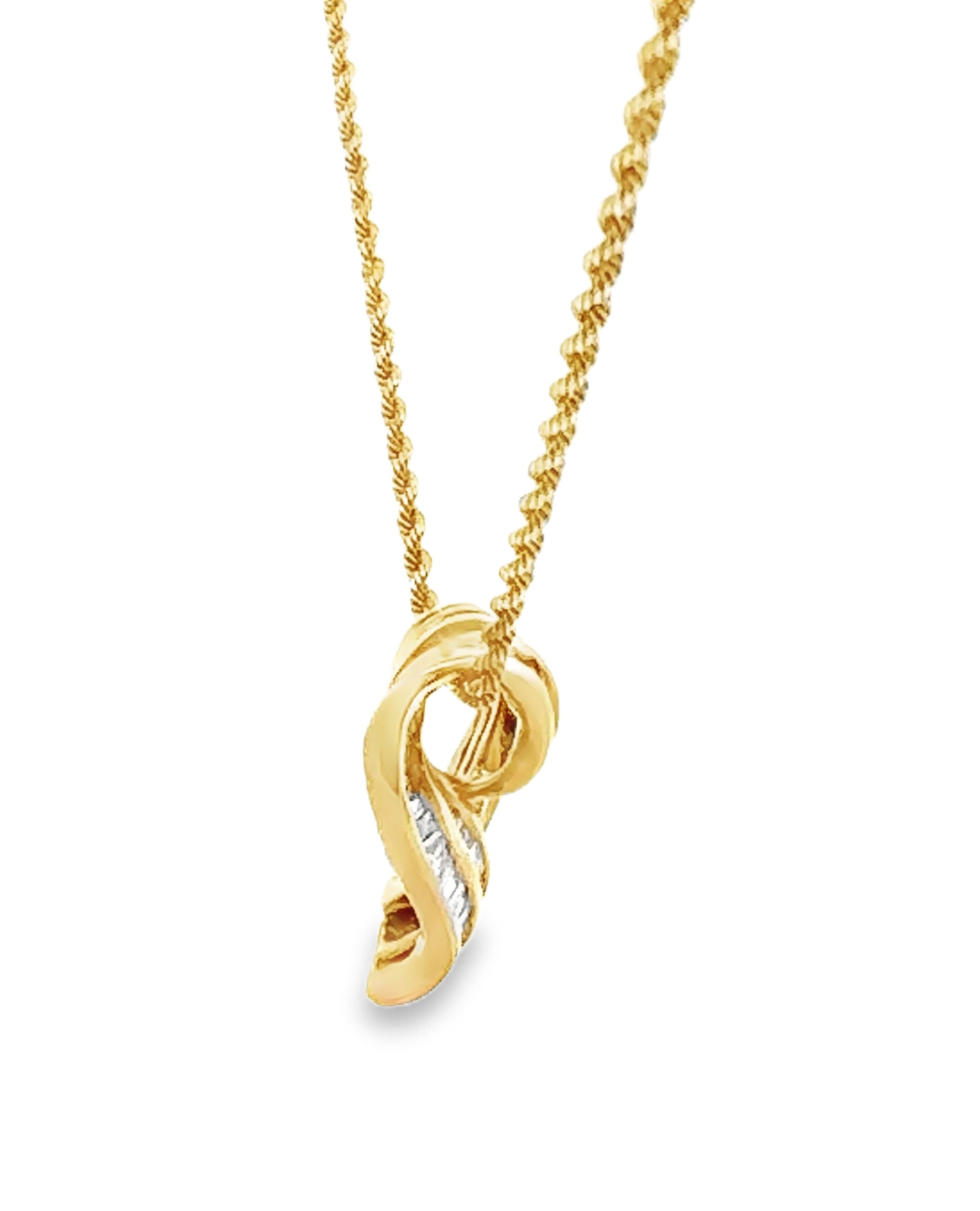 14K Yellow Gold Heart Pendant Necklace with Baguette Diamonds