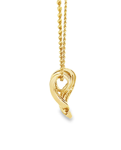 14K Yellow Gold Heart Pendant Necklace with Baguette Diamonds