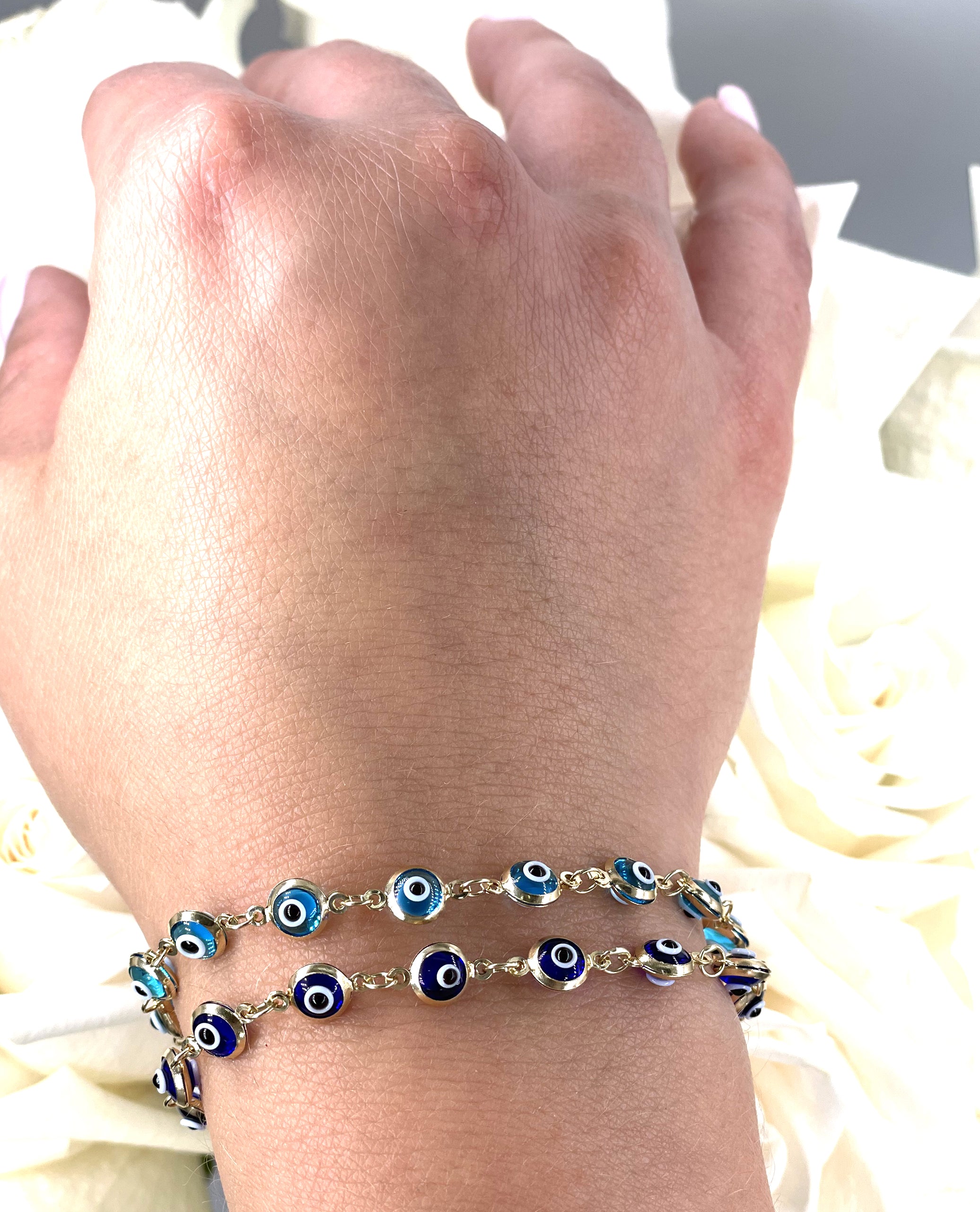 14K Yellow Gold Dark Blue Evil Eye Bracelet