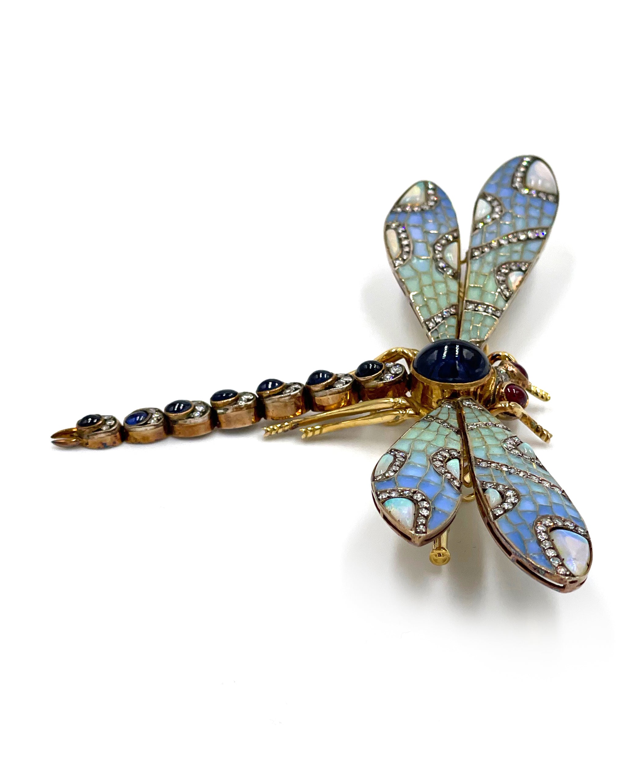 Pre-owned Antique 18K Yellow Gold and Silver Handmade Dragonfly Brooch / Pendant