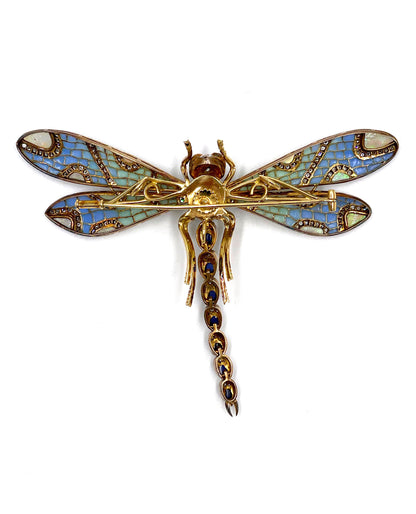 Pre-owned Antique 18K Yellow Gold and Silver Handmade Dragonfly Brooch / Pendant