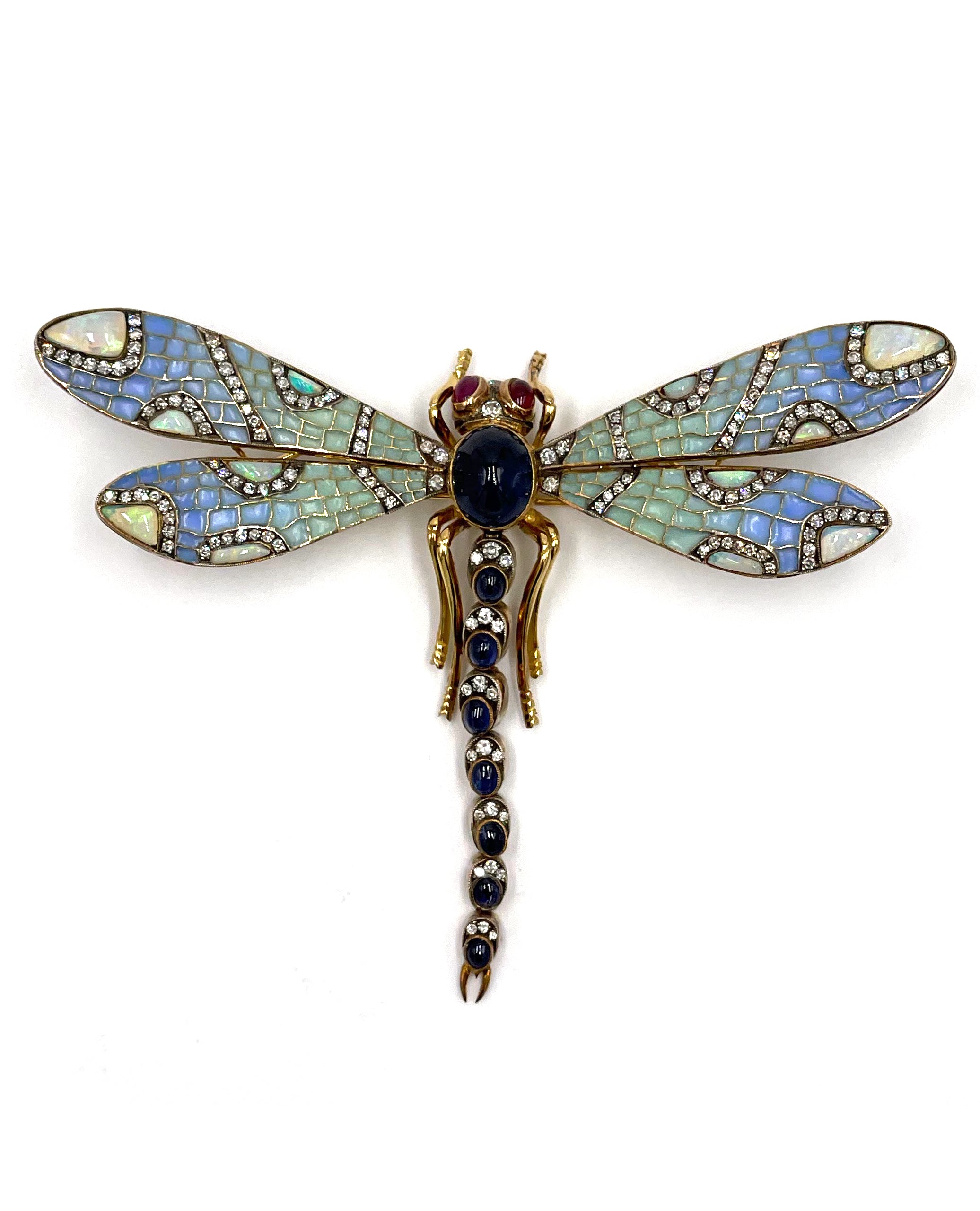 Pre-owned Antique 18K Yellow Gold and Silver Handmade Dragonfly Brooch / Pendant
