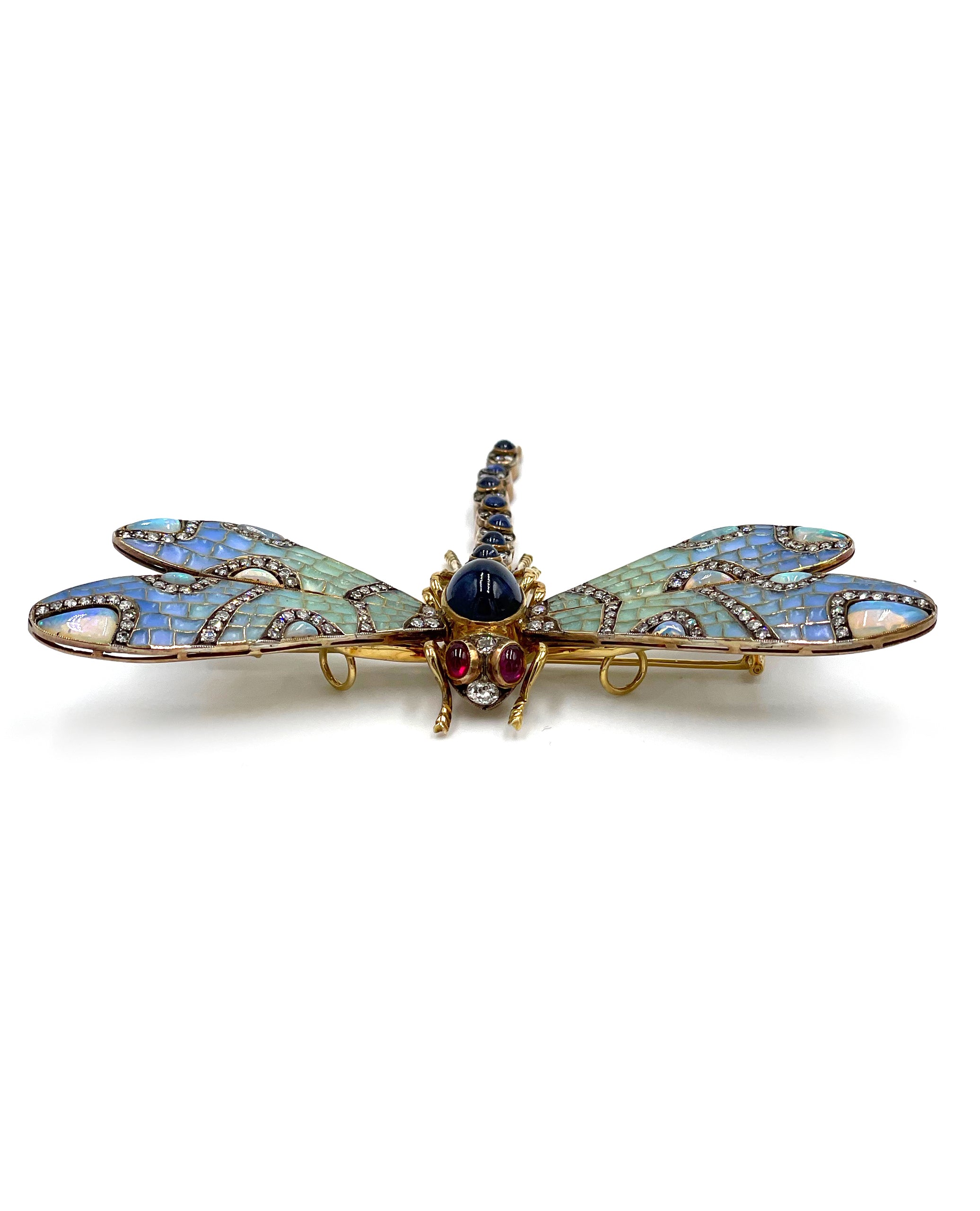 Pre-owned Antique 18K Yellow Gold and Silver Handmade Dragonfly Brooch / Pendant