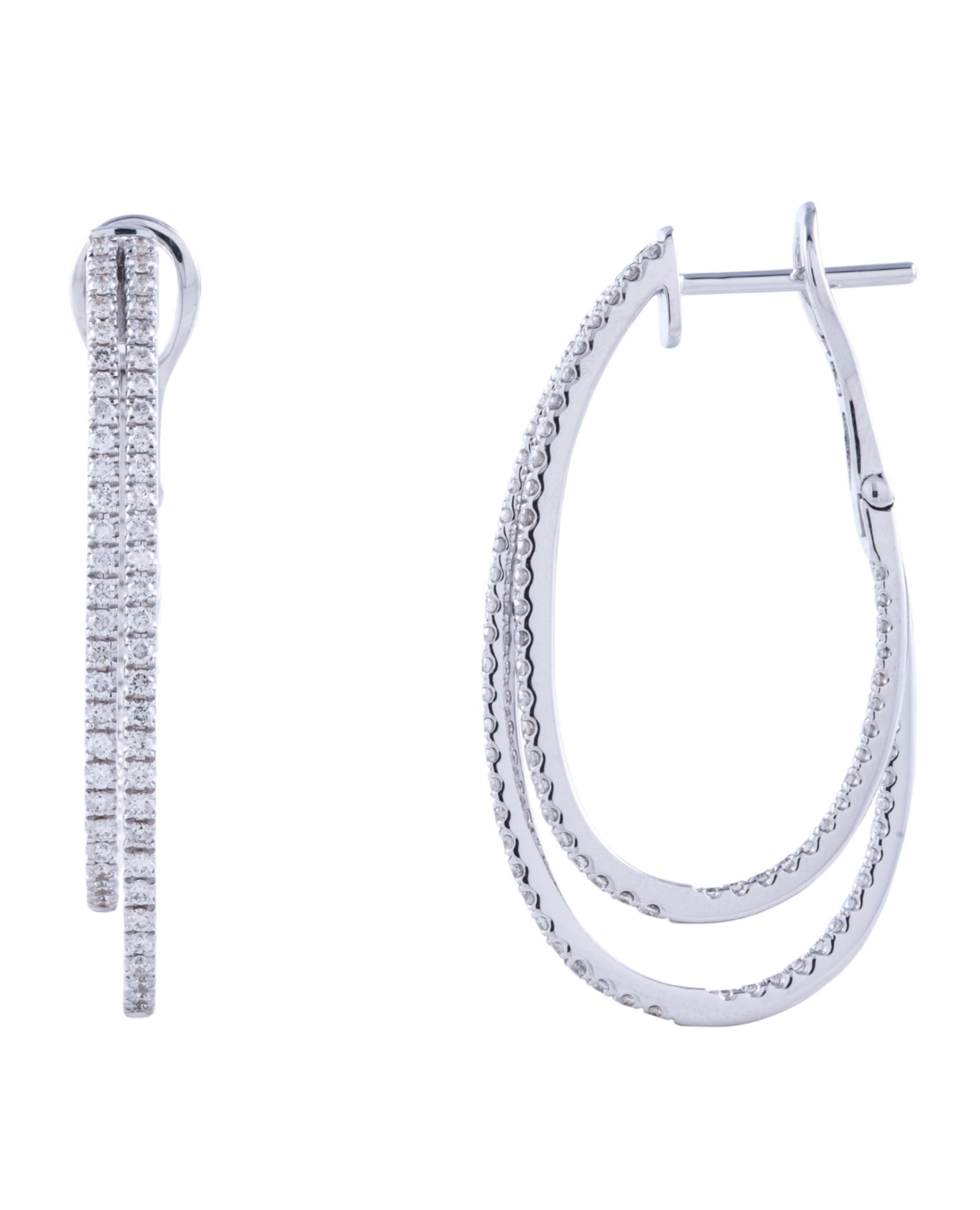 14K White Gold Double Hoop Diamond Earrings