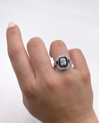 Allison Kaufman 14K White Gold Sapphire and Diamond Ring