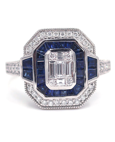 Allison Kaufman 14K White Gold Sapphire and Diamond Ring