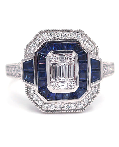 Allison Kaufman 14K White Gold Sapphire and Diamond Ring