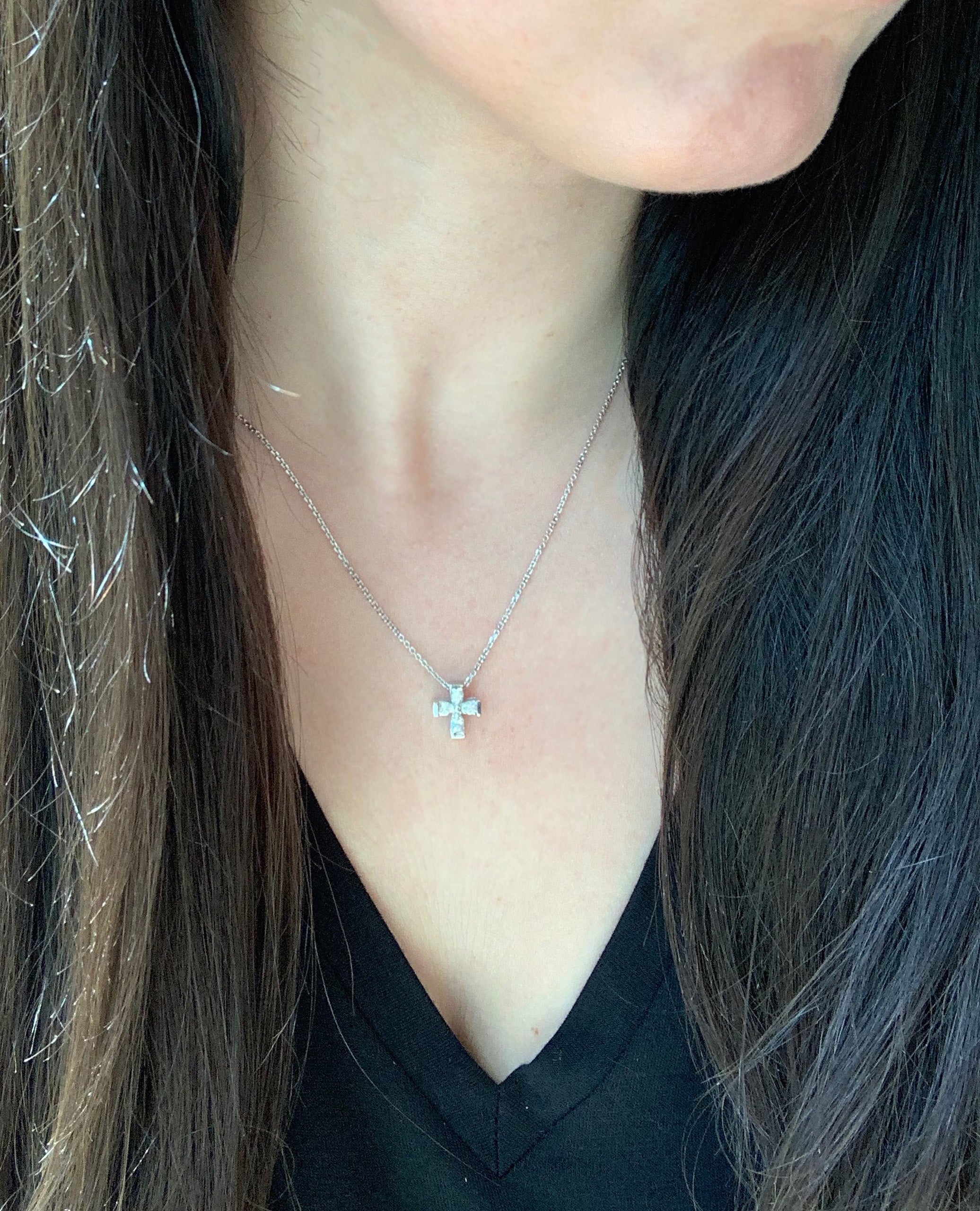 14K White Gold Diamond Cross