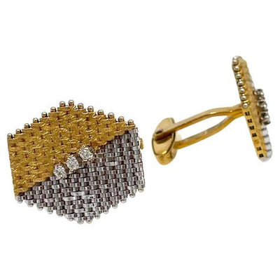 Pre-owned 14k Yellow and White Gold Six-Sided Cuff Links with Diamonds