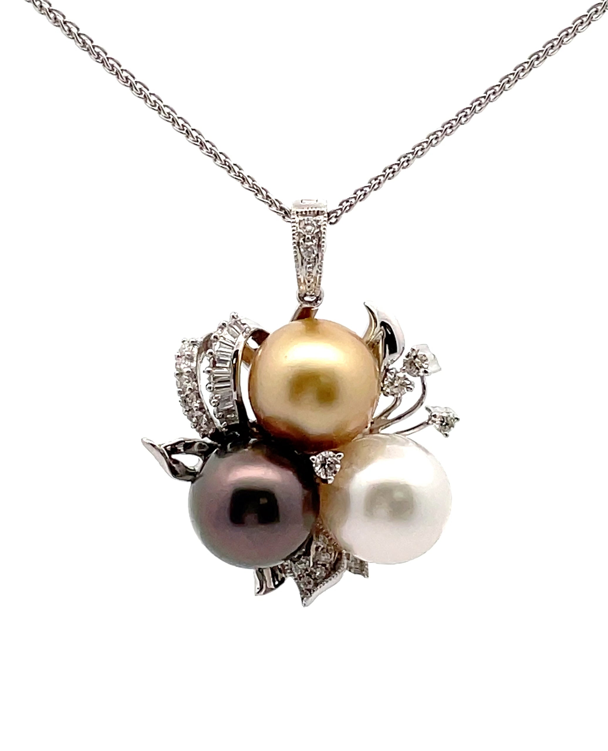 Tri color pearl necklace hot sale