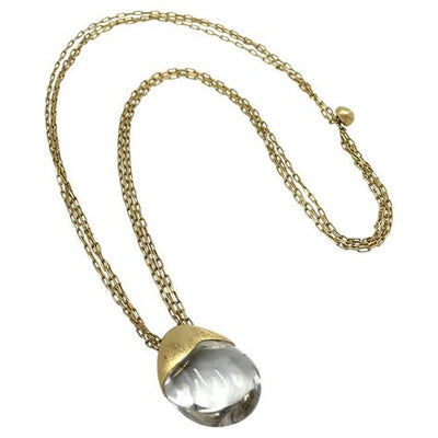 Pre-owned Vintage 18K Yellow Gold Necklace with Triple Paperclip Chain and Crystal Quartz