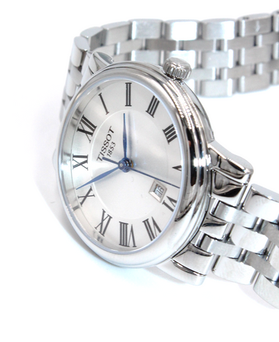Tissot T122.210.11.033.00 Carson Premium Ladies Swiss Quartz Watch with 30mm Silver Dial, Roman Numerals and Blue Hands