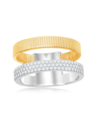Sterling Silver Trendy Double Ring with Yellow Gold Plating