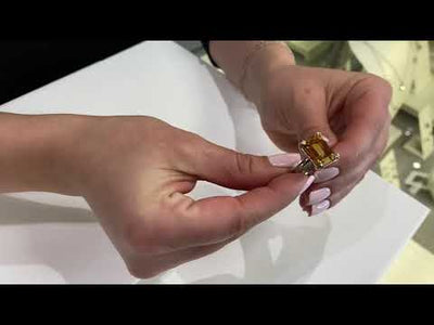 Sterling Silver Citrine Ring Emerald Cut 7.68 Carats