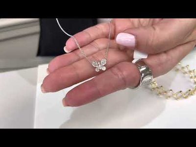 Petite Butterfly Diamond Pendant Necklace in 18K White Gold, Adjustable Length