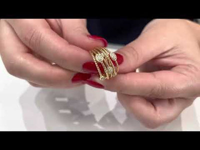 18K Yellow Gold Woven 0.28 Carat Diamond Ring with Cascading Oval Stations