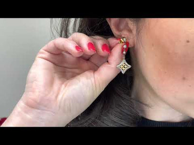 14k Yellow and White Gold Two Tone Diamond Shape Drop Earrings with 0.75 Carats Diamonds