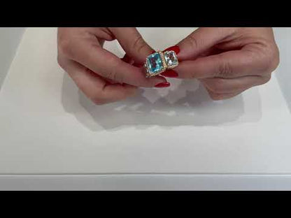Three Stone Cocktail Ring 18k Rose Gold 16.78 Carats Blue Topaz, Zorab Creation