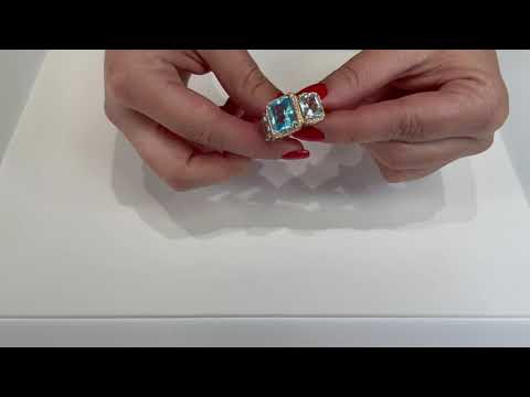 Three Stone Cocktail Ring 18k Rose Gold 16.78 Carats Blue Topaz, Zorab Creation