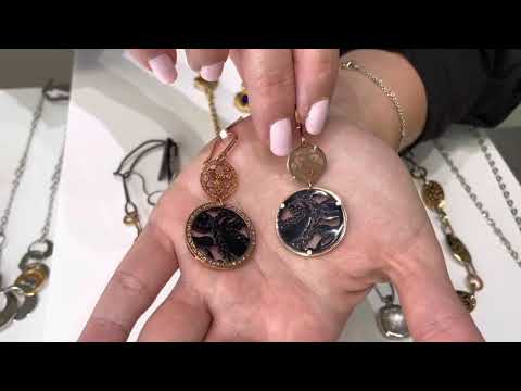 Rebecca Gioielli Pink Circle Drop Earrings in Bronze and 18K Pink Gold Overlay