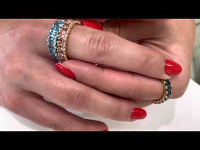 14K White Gold Oval Blue Sapphire Eternity Ring 5.29 Carats