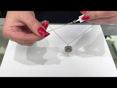 Smoky Quartz Square Shaped Sliding Pendant Necklace with White and Brown Diamonds in 14K Yellow Gold